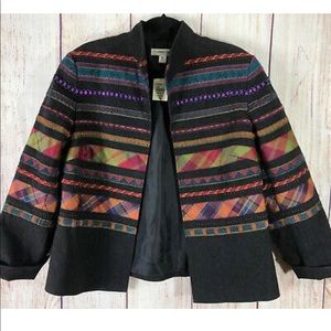 Coldwater Creek Denim Stripes of Plaid Open Blazer Jacket Size 18W